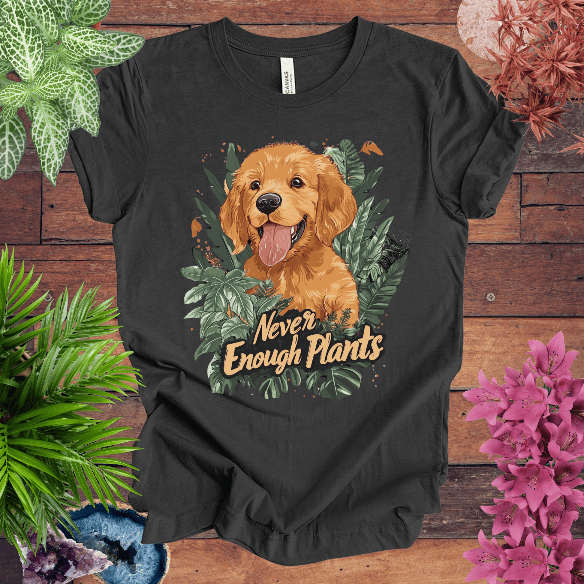 Printify T-Shirt Dark Grey Heather / S Never Enough Plants - Golden Retriever Edition T-Shirt