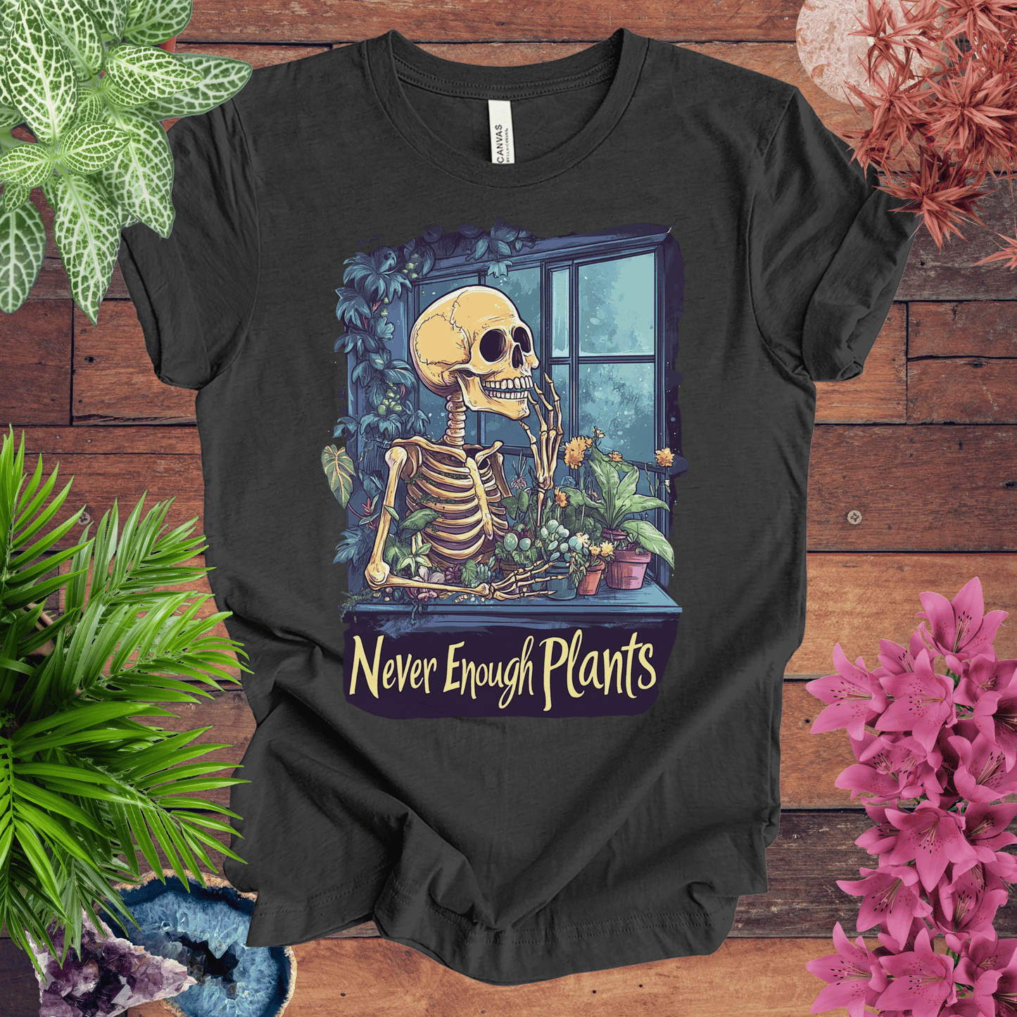 Printify T-Shirt Dark Grey Heather / S Never Enough Plants Skeleton T-Shirt