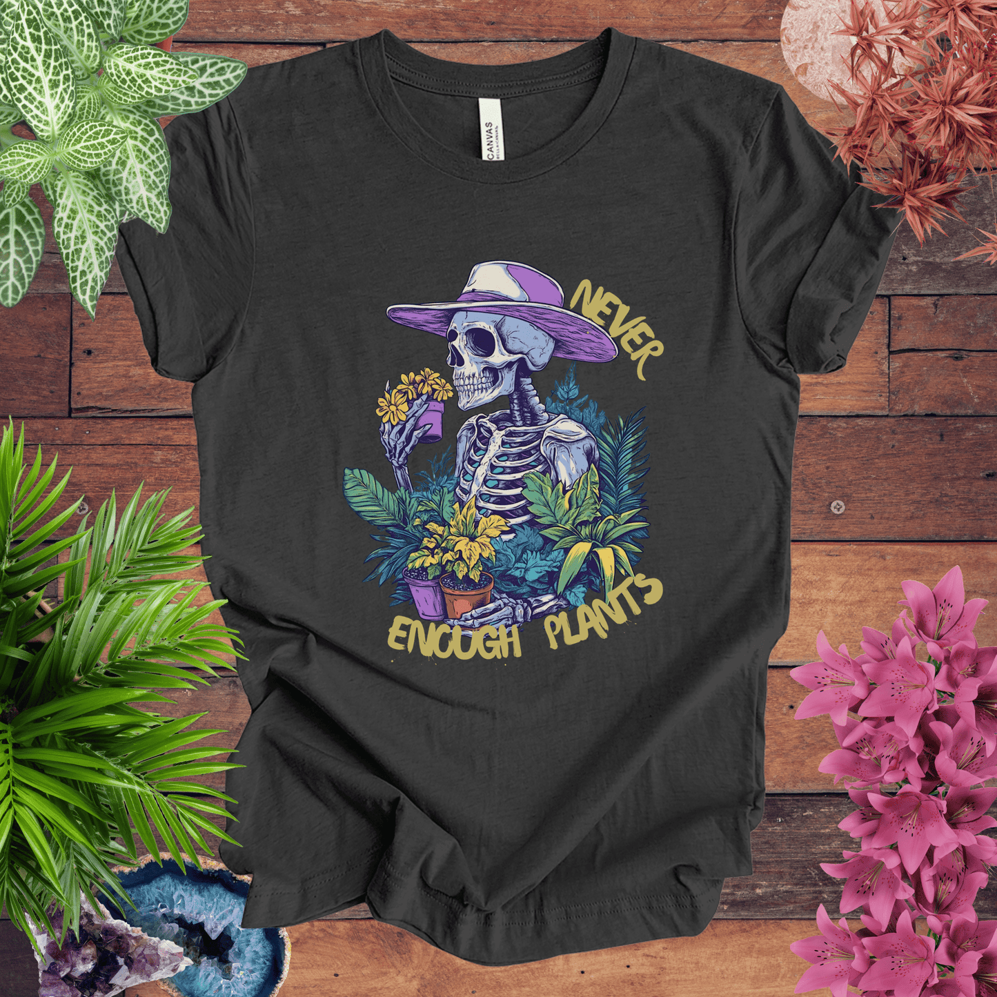 Printify T-Shirt Dark Grey Heather / S Never Enough Plants Skeleton T-Shirt