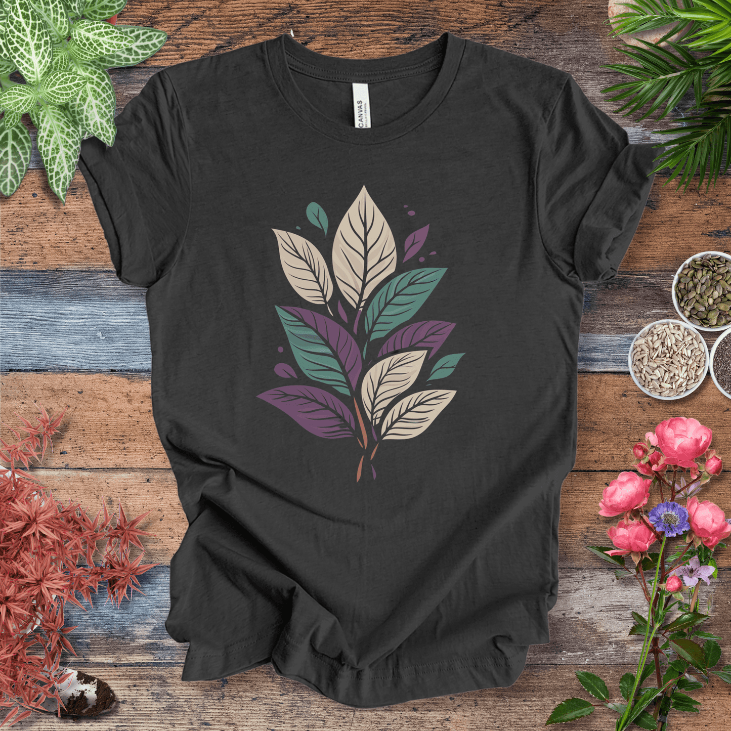 Printify T-Shirt Dark Grey Heather / S Pastel Botanical Bundle T-Shirt