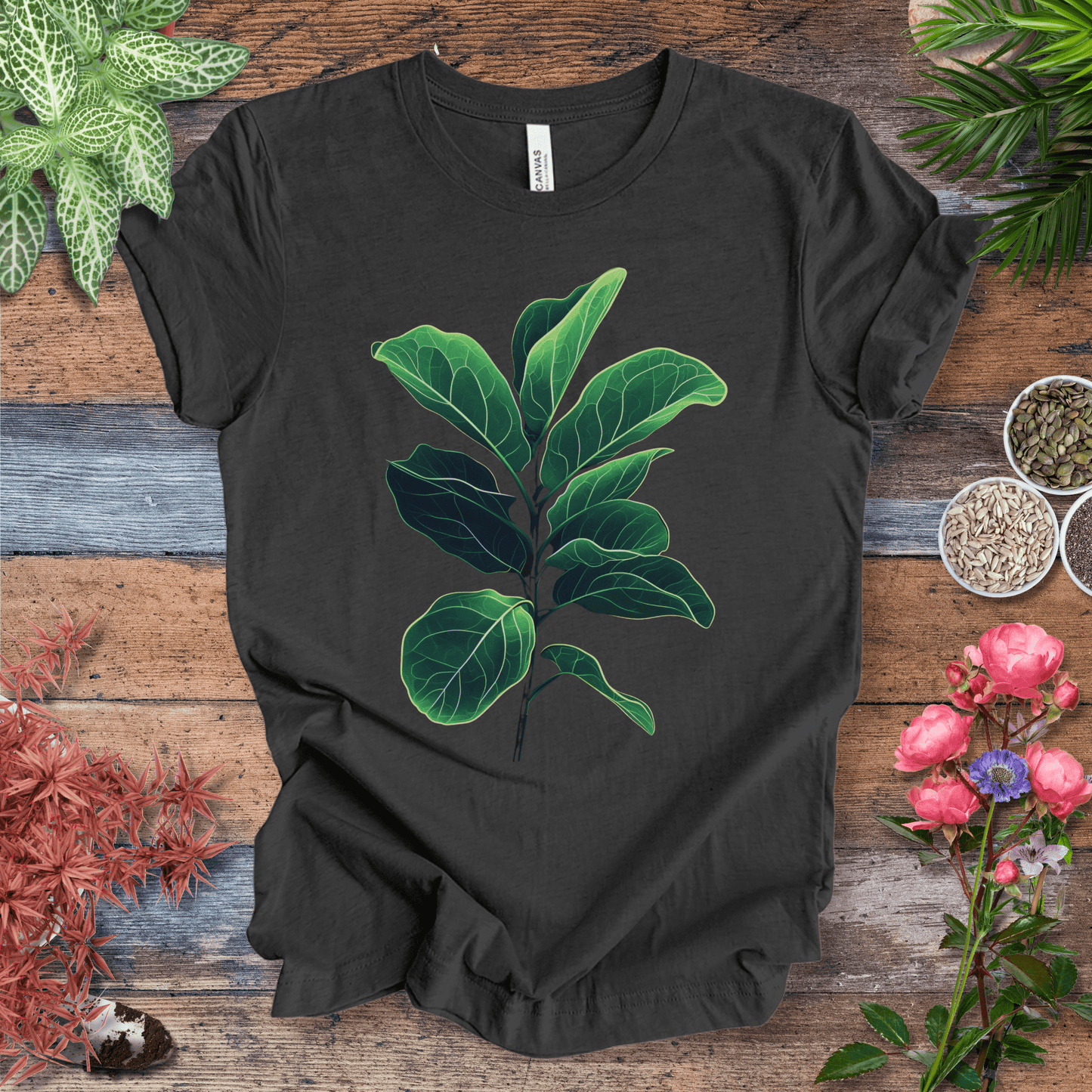 Printify T-Shirt Dark Grey Heather / S Radiant Fiddle Leaf Glow T-Shirt
