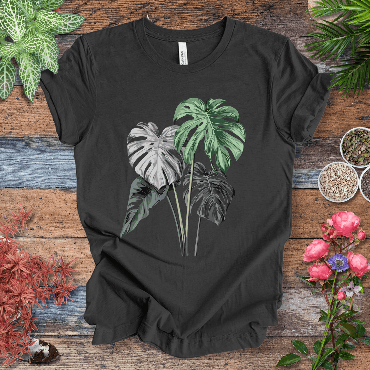 Printify T-Shirt Dark Grey Heather / S Realistic Monstera Plant T-Shirt