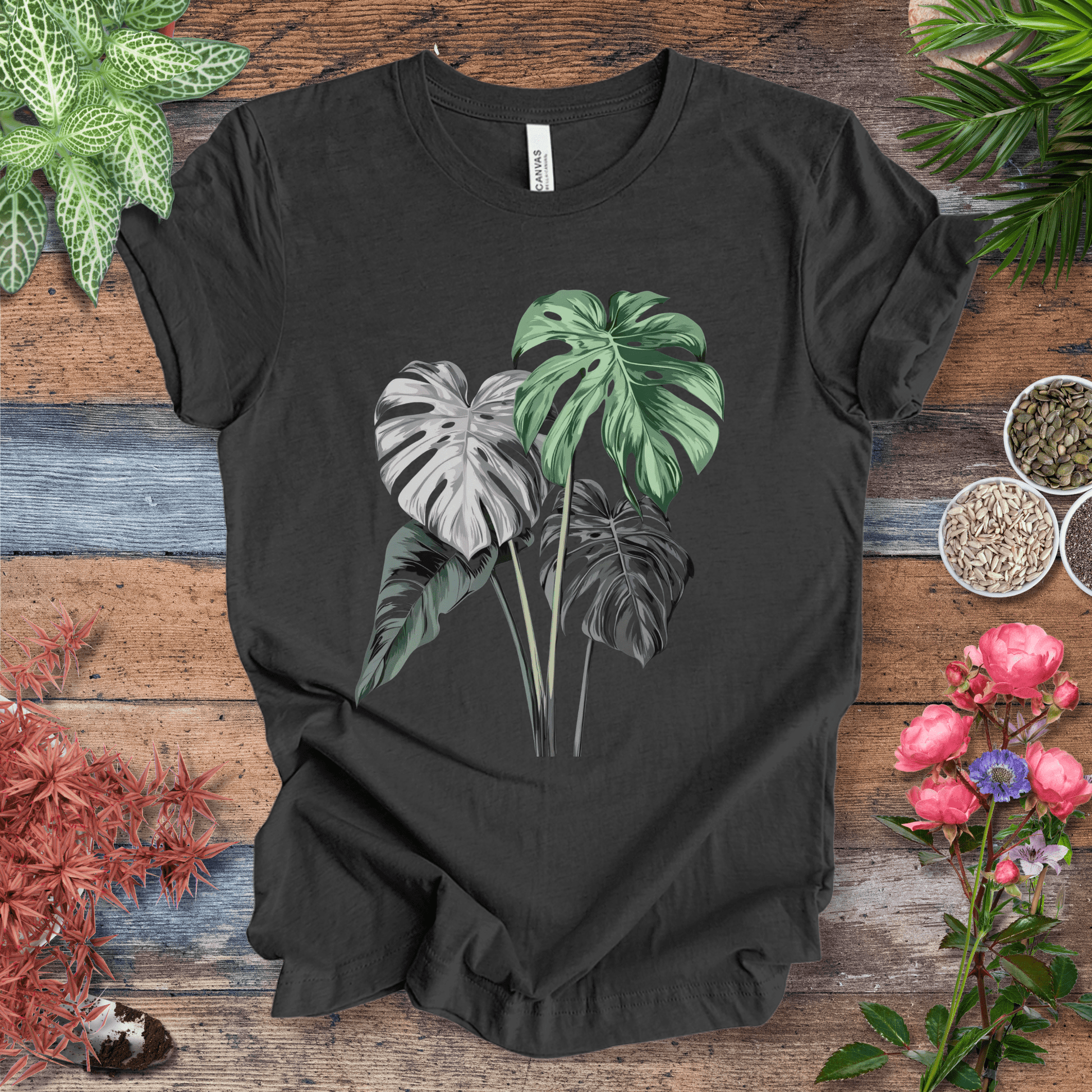 Printify T-Shirt Dark Grey Heather / S Realistic Monstera Plant T-Shirt