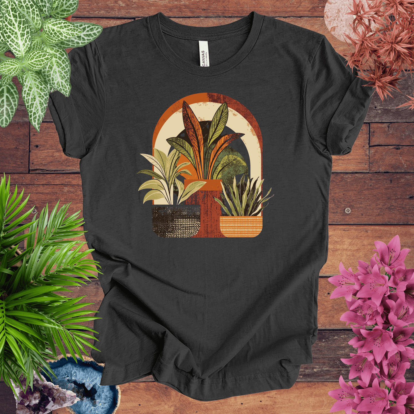 Printify T-Shirt Dark Grey Heather / S Retro Boho Plant Arch T-Shirt