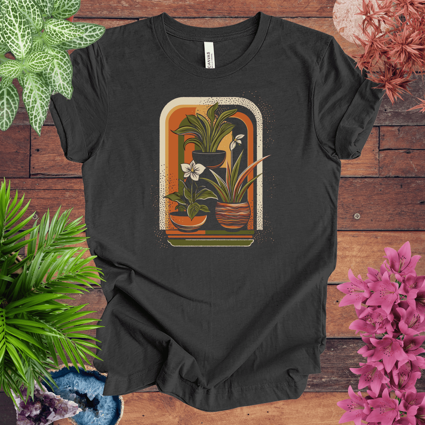 Printify T-Shirt Dark Grey Heather / S Retro Houseplants Waves T-Shirt