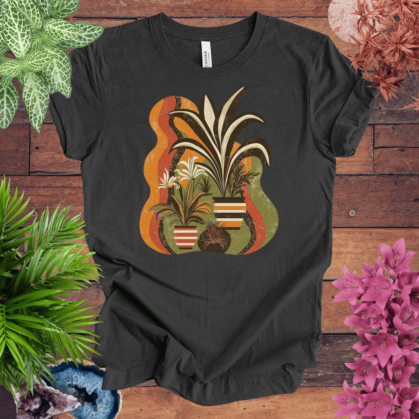 Printify T-Shirt Dark Grey Heather / S Retro Tropical Plant Waves T-Shirt