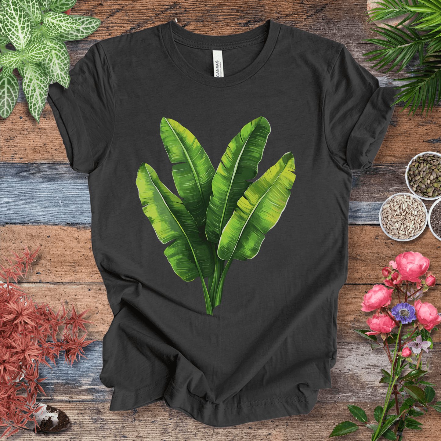 Printify T-Shirt Dark Grey Heather / S Tropical Banana Leaves T-Shirt