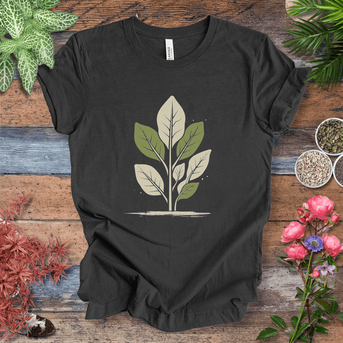 Printify T-Shirt Dark Grey Heather / S Vintage Minimalist Fiddle Leaf T-Shirt