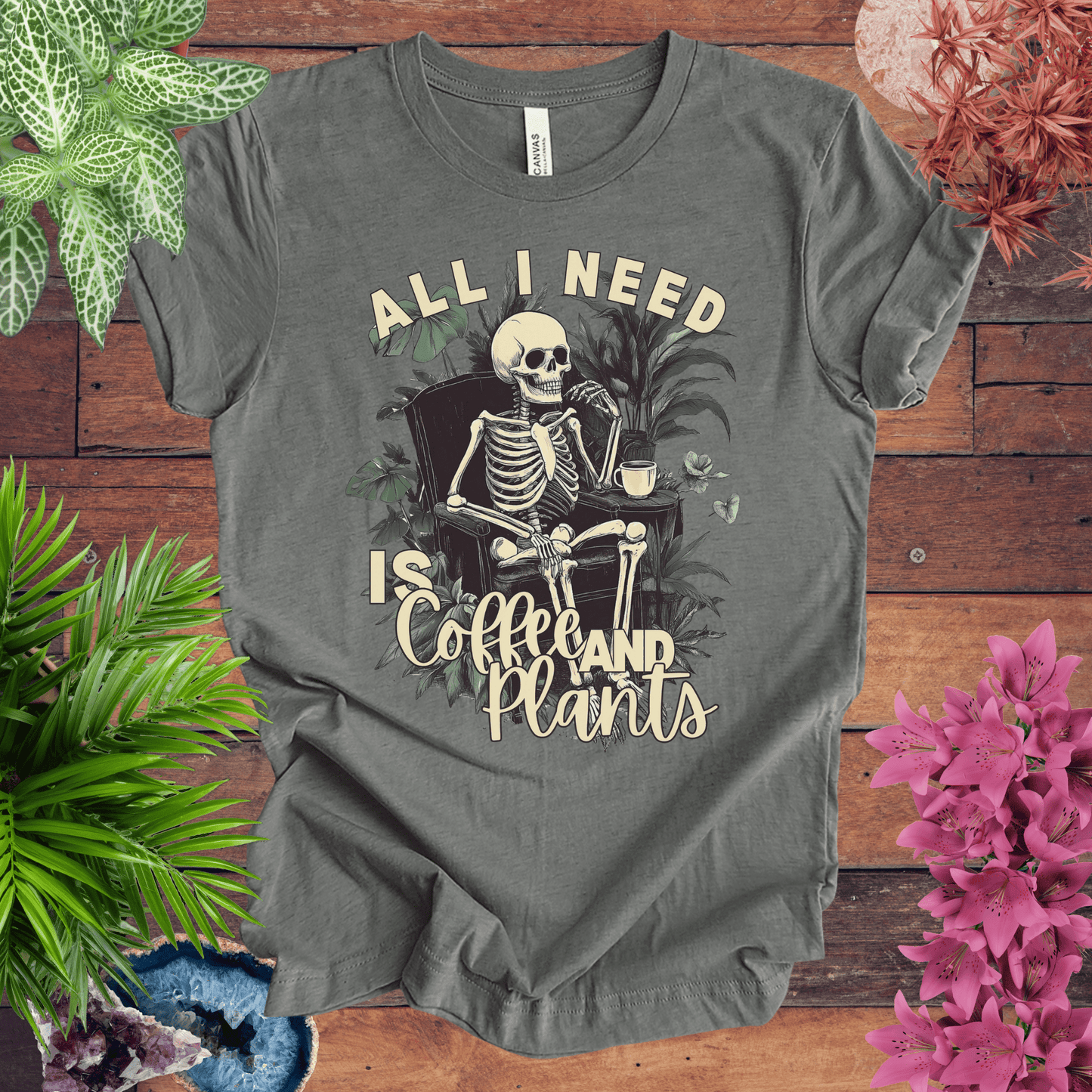 Printify T-Shirt Deep Heather / S All I Need Is Coffee and Plants T-Shirt