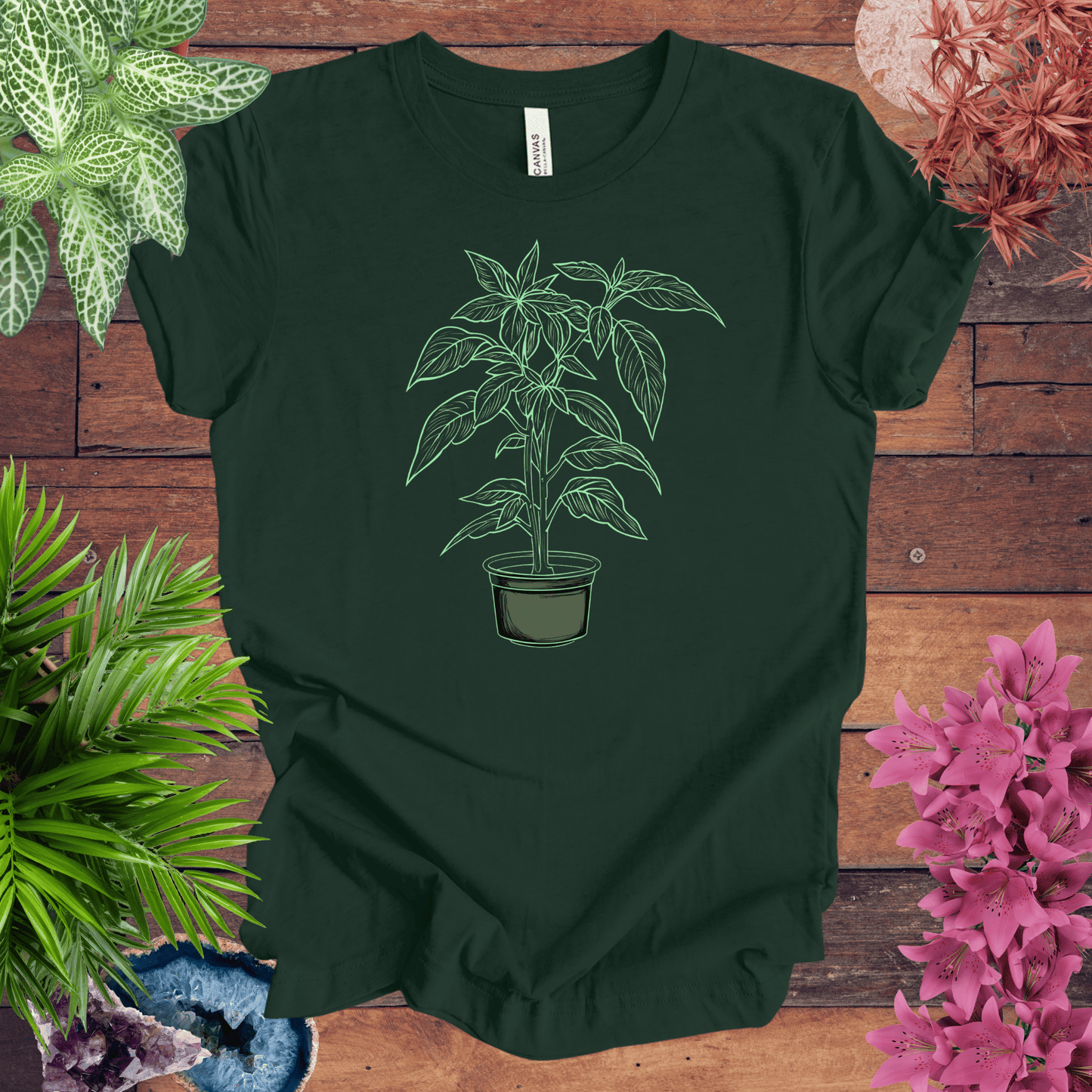 Printify T-Shirt Forest / S Basil Plant Outline T-Shirt