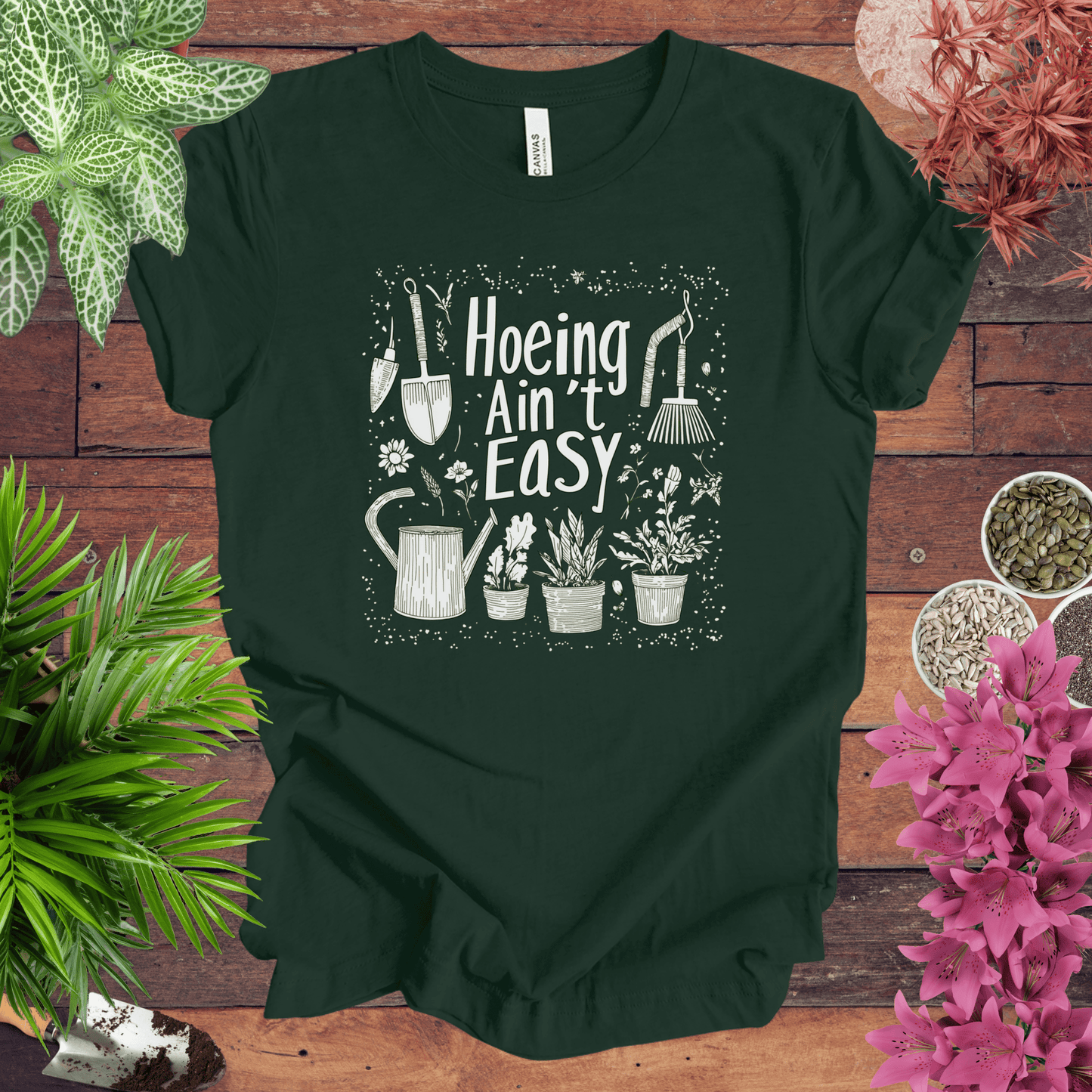 Printify T-Shirt Forest / S Hoeing Ain’t Easy Funny Gardening T-Shirt