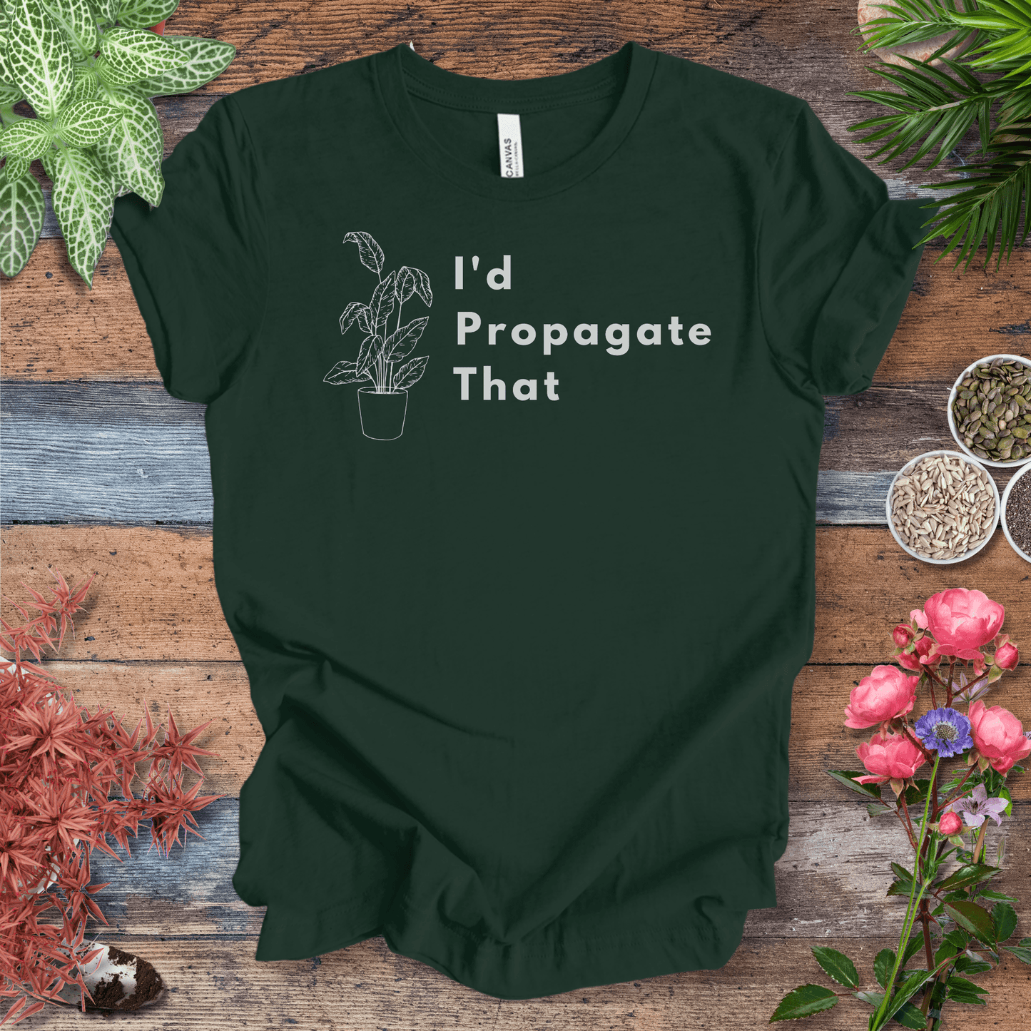 Printify T-Shirt Forest / S I’d Propagate That – Caladium Outline | Minimalist Plant Tee