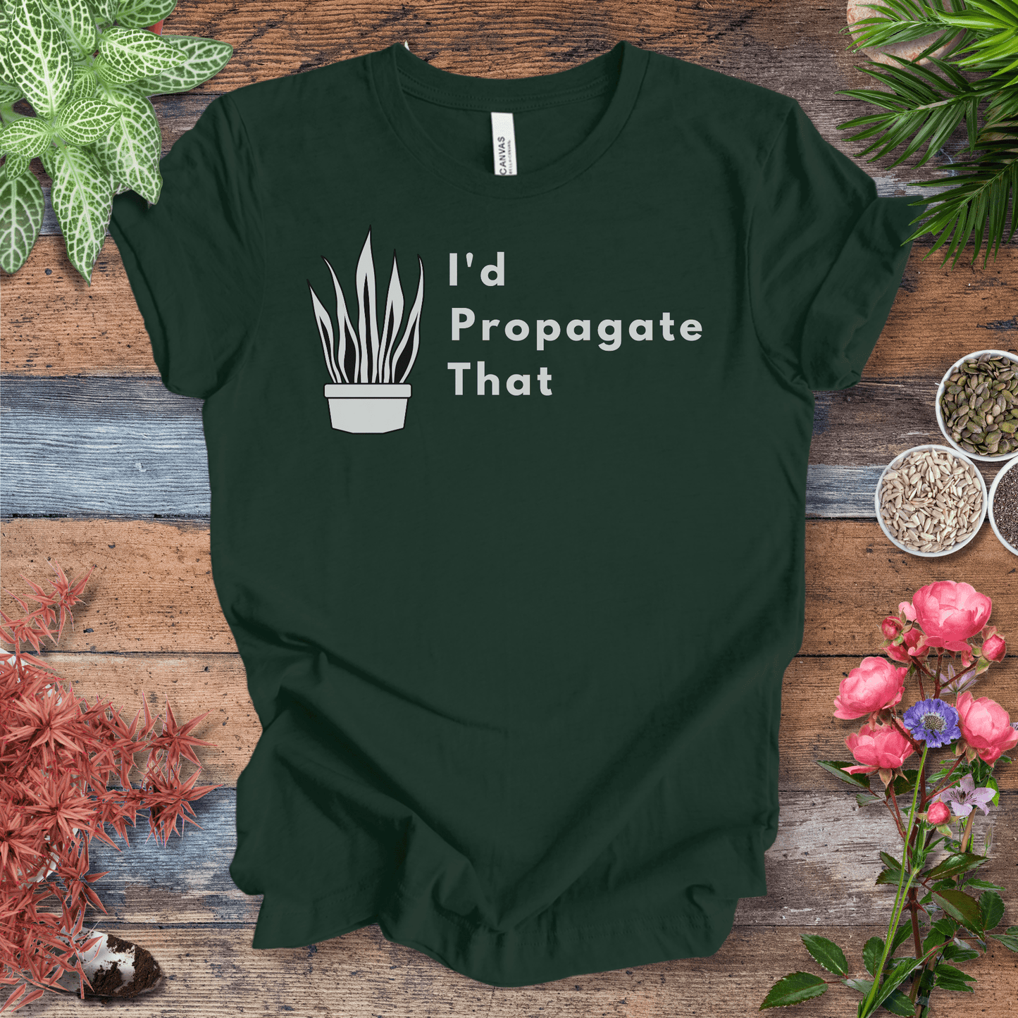 Printify T-Shirt Forest / S I’d Propagate That – Snake Plant Edition | Minimalist Houseplant Tee