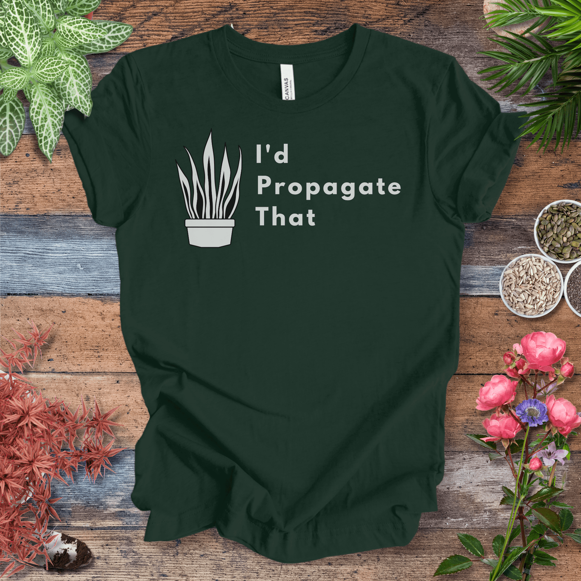 Printify T-Shirt Forest / S I’d Propagate That – Snake Plant Edition | Minimalist Houseplant Tee