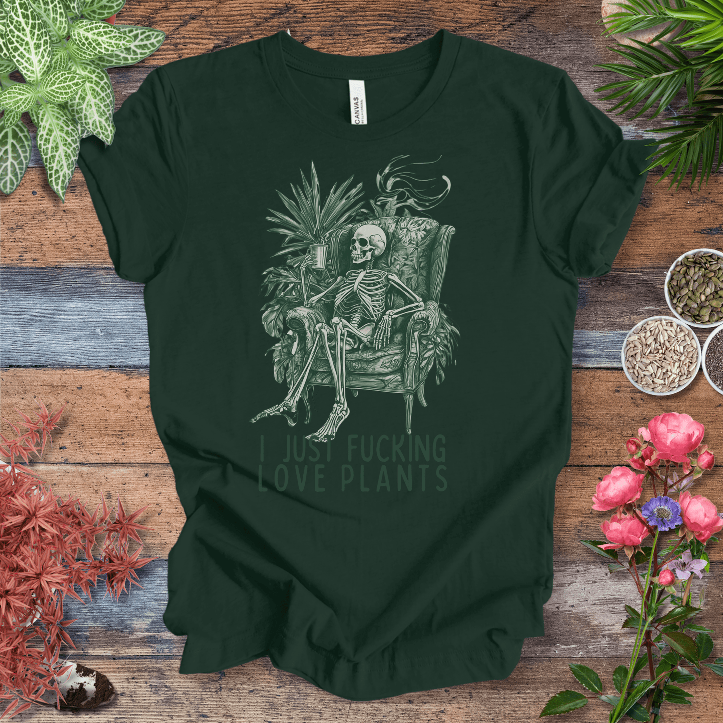 Printify T-Shirt Forest / S I Just Love Plants Skeleton T-Shirt