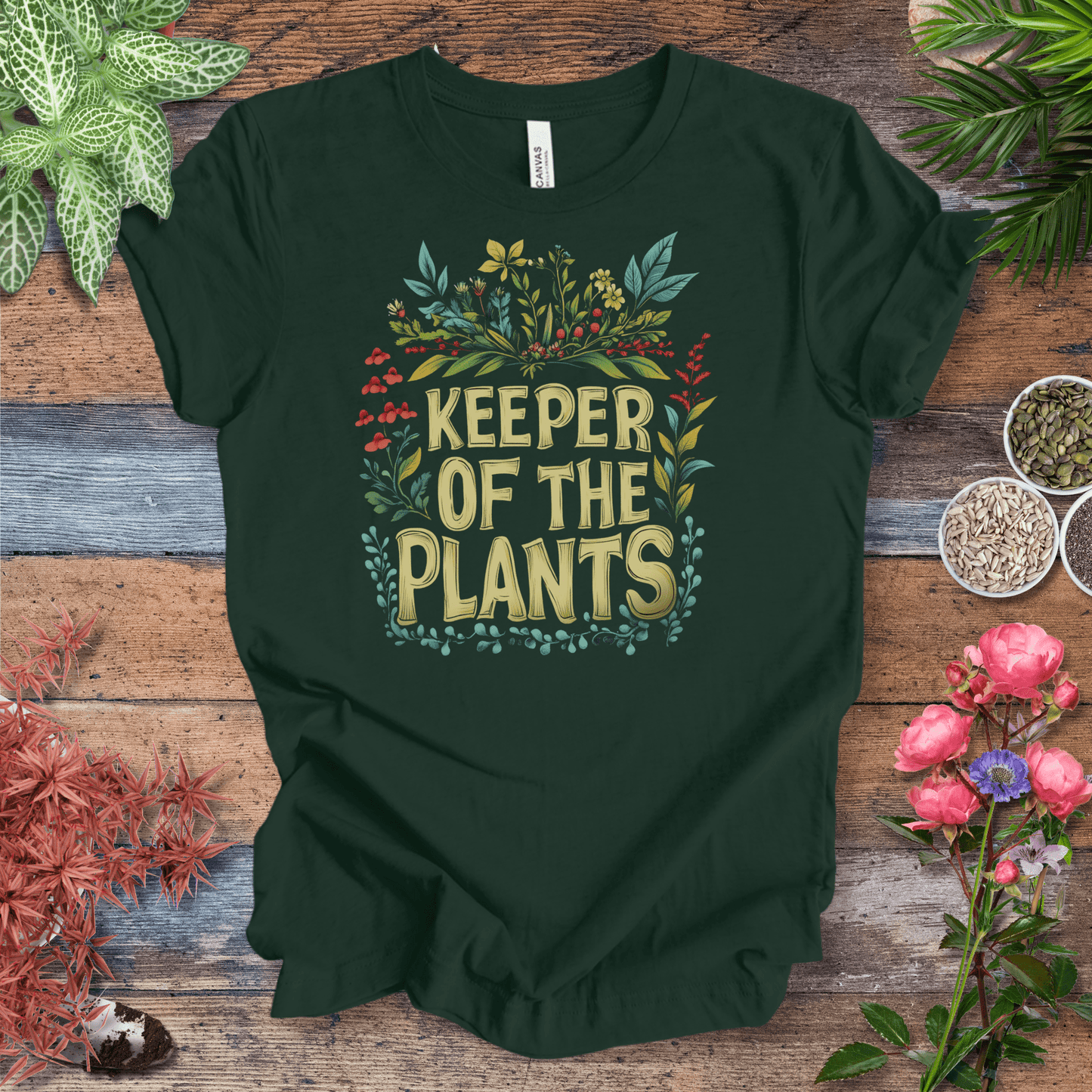 Printify T-Shirt Forest / S Keeper of the Plants – Colorful Blooms Edition | Plant Lover Tee