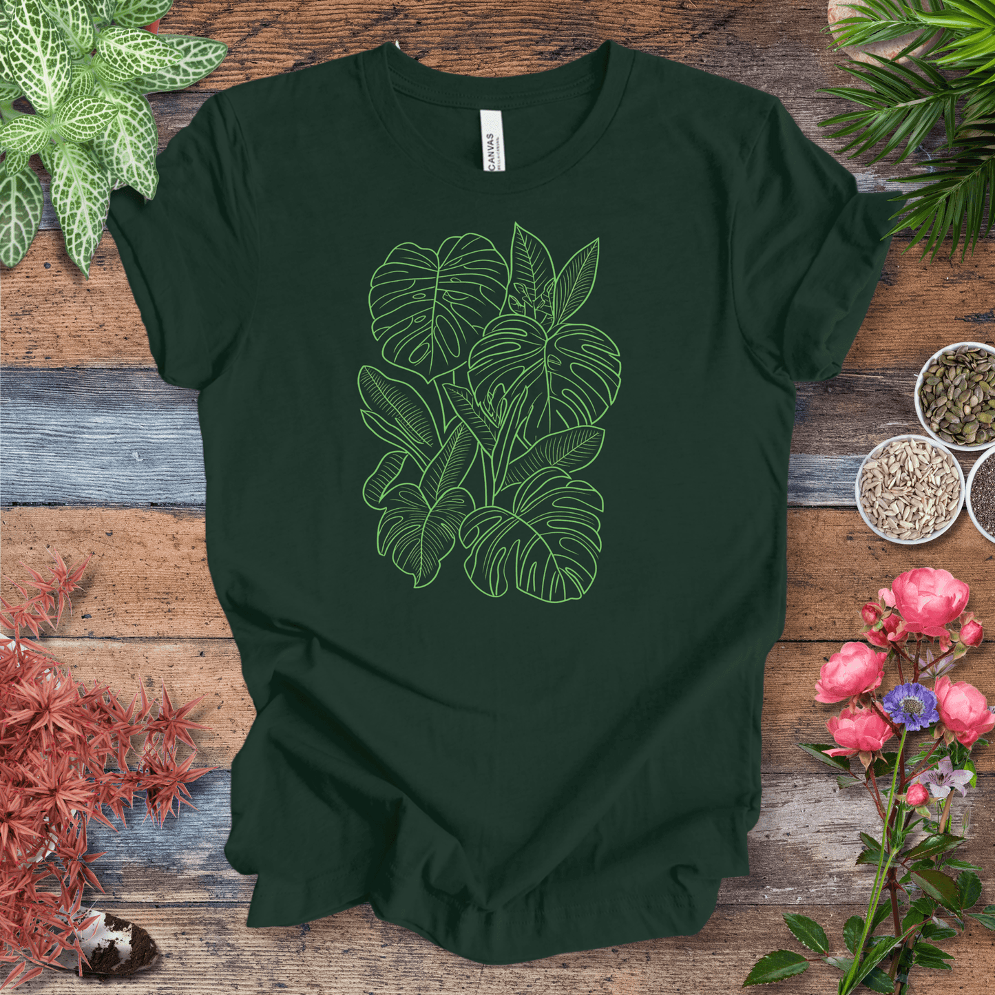 Printify T-Shirt Forest / S Minimalist Neon Monstera Plant T-Shirt