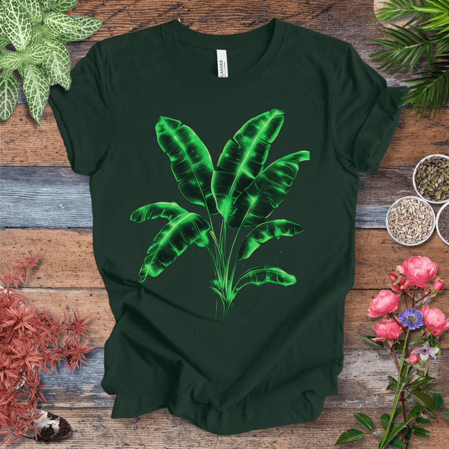 Printify T-Shirt Forest / S Neon Glow Banana Leaves Plant Lover Aesthetic T-Shirt