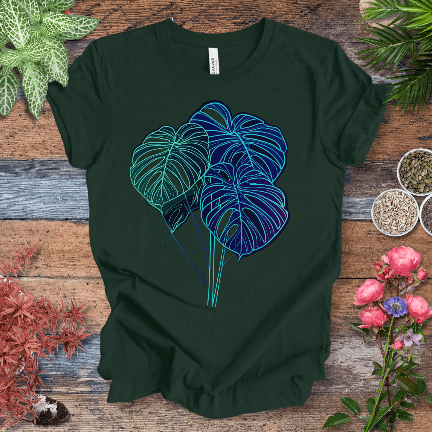 Printify T-Shirt Forest / S Neon Monstera Leaf Glow in the Dark Botanical T-Shirt