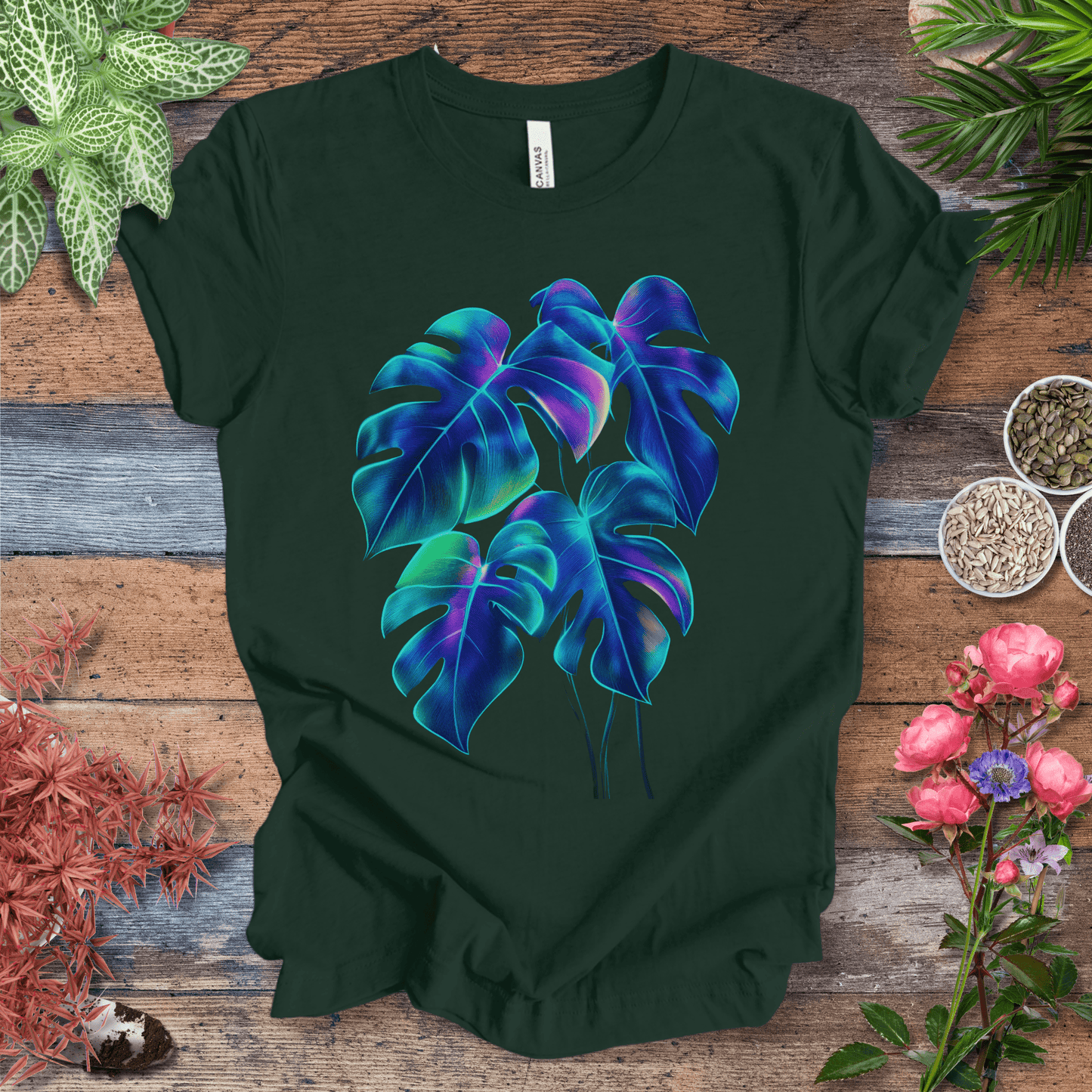 Printify T-Shirt Forest / S Neon Rainbow Monstera Jungle Aesthetic Plant Lover T-Shirt