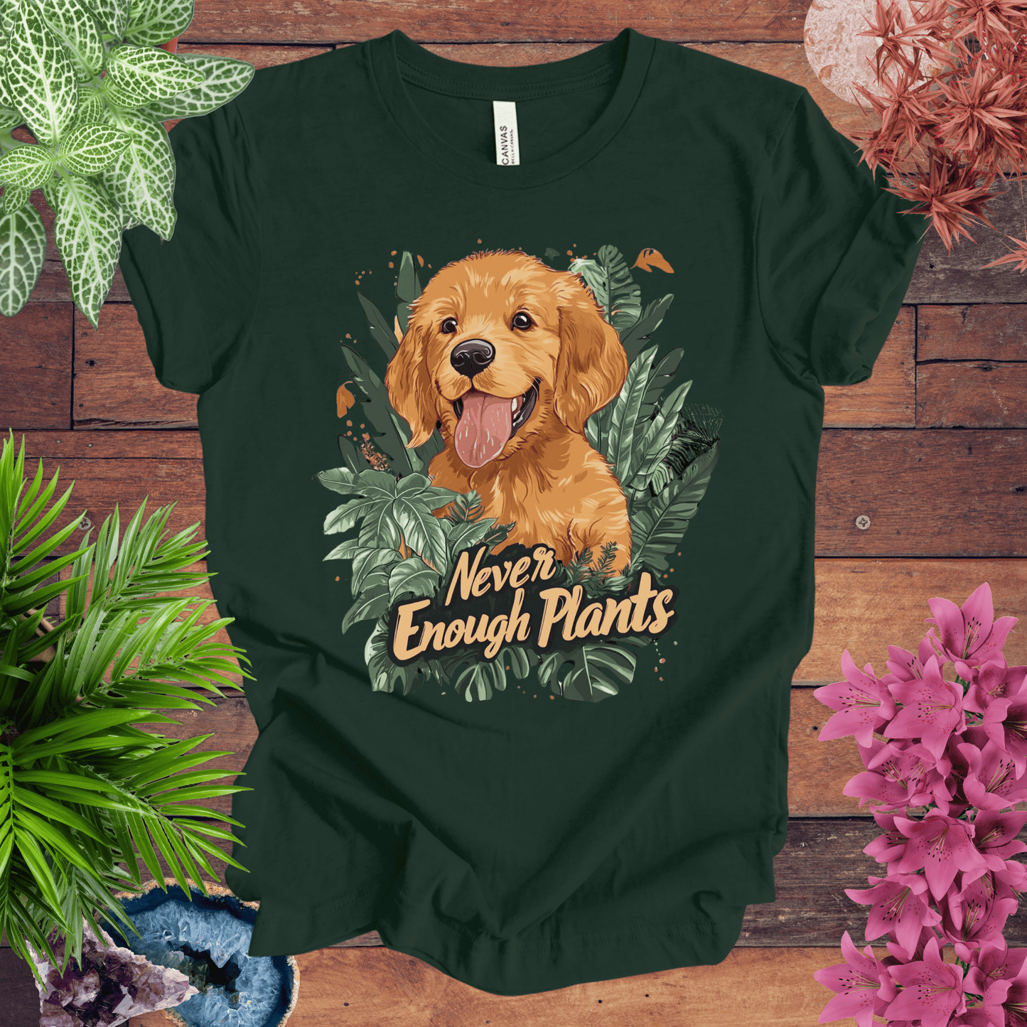 Printify T-Shirt Forest / S Never Enough Plants - Golden Retriever Edition T-Shirt