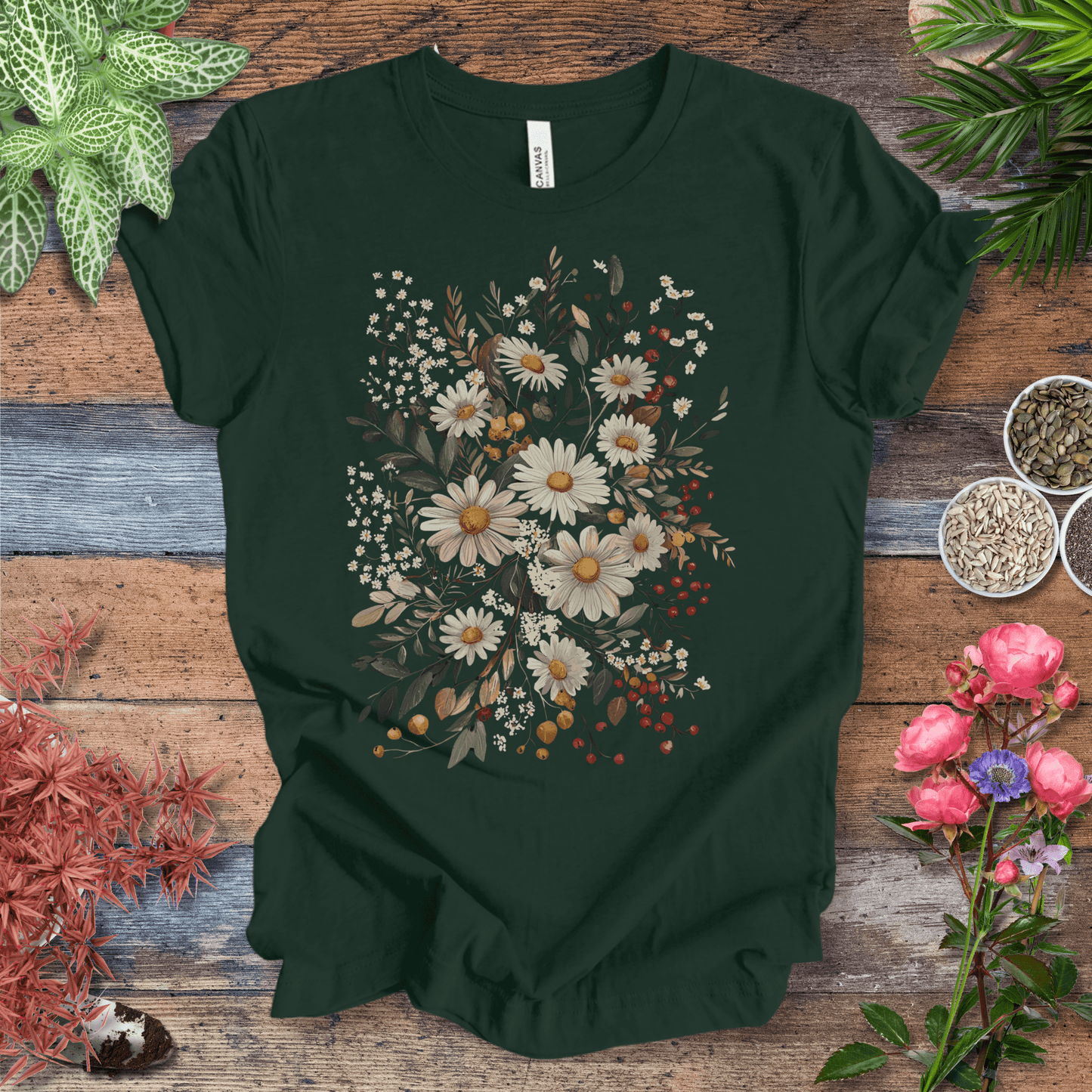 Printify T-Shirt Forest / S Rustic Daisy Bouquet Vintage T-Shirt