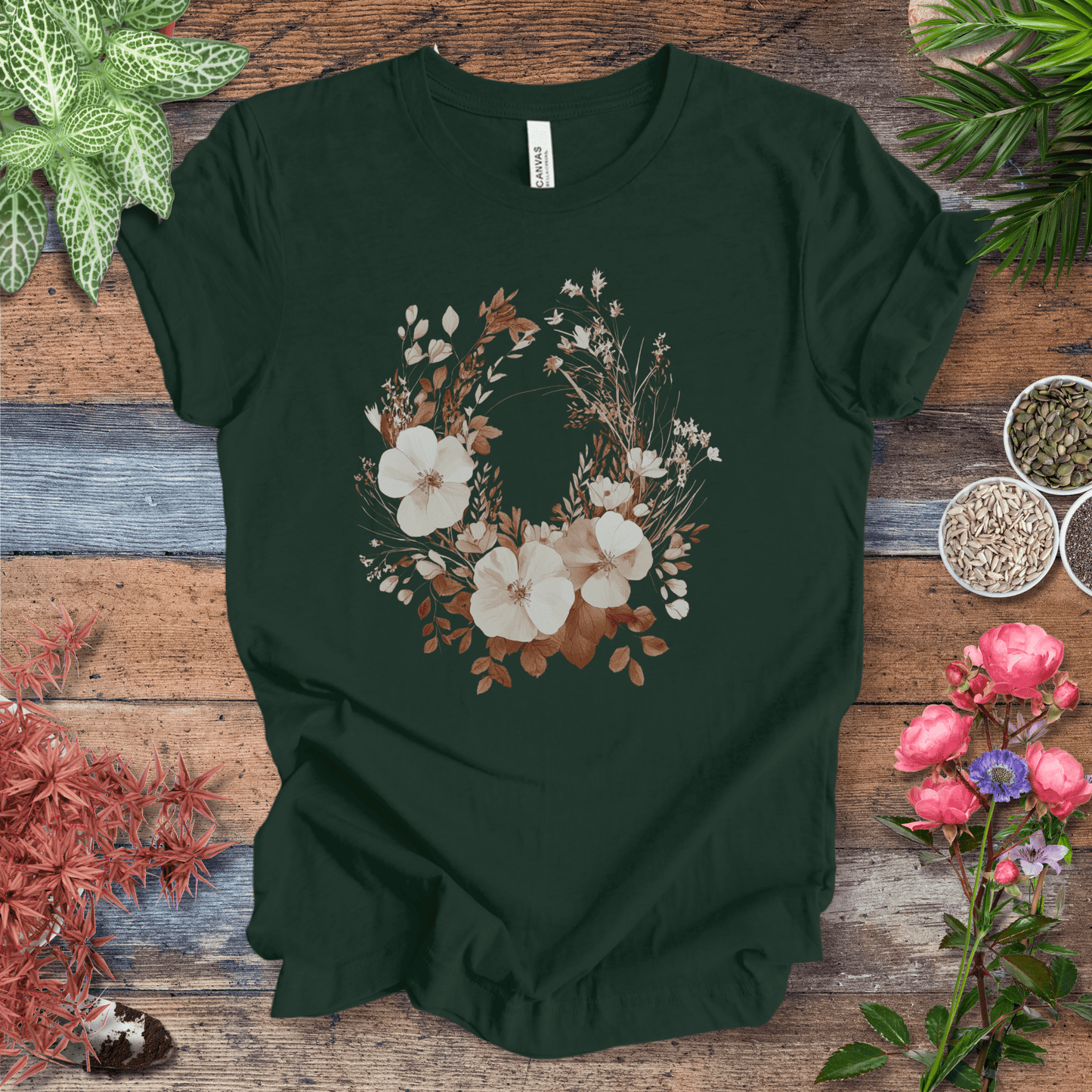 Printify T-Shirt Forest / S Rustic Floral Wreath Botanical T-Shirt