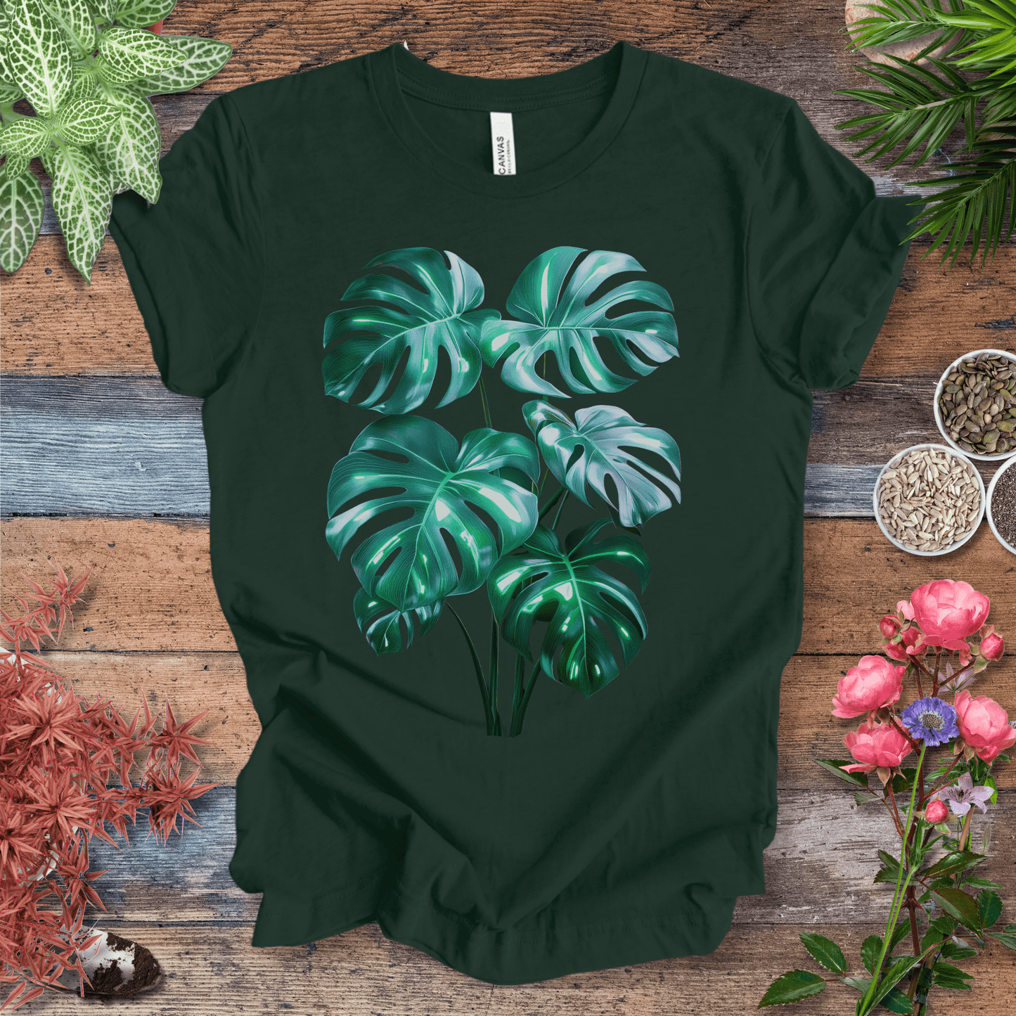 Printify T-Shirt Forest / S Shiny Monstera Leaf Jungle Aesthetic Plant Lover T-Shirt