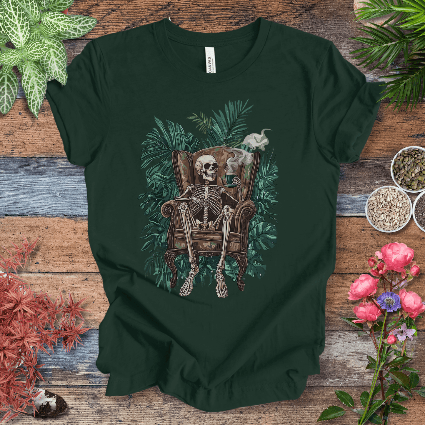 Printify T-Shirt Forest / S Skeleton Sip Jungle Vibes T-Shirt