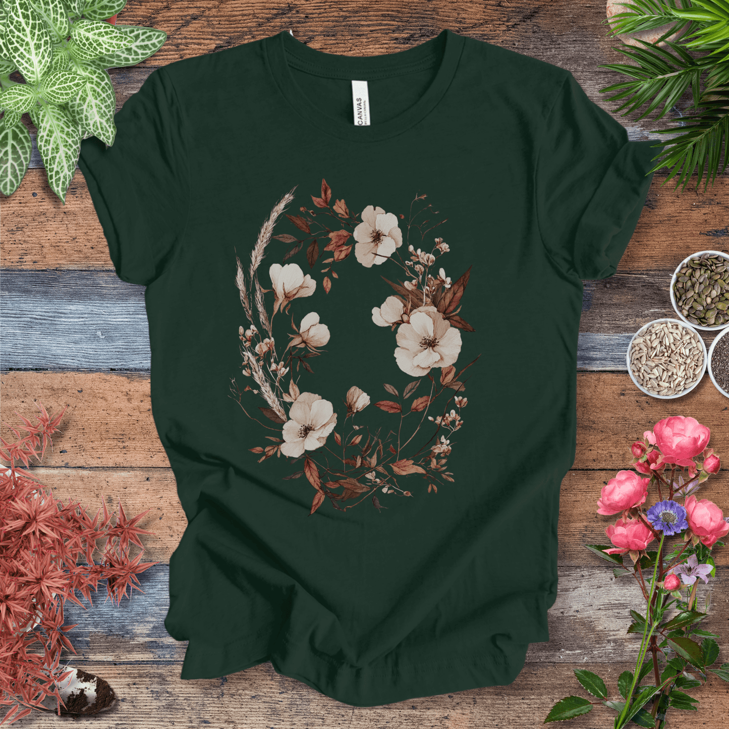 Printify T-Shirt Forest / S Vintage Floral Wreath Botanical T-Shirt
