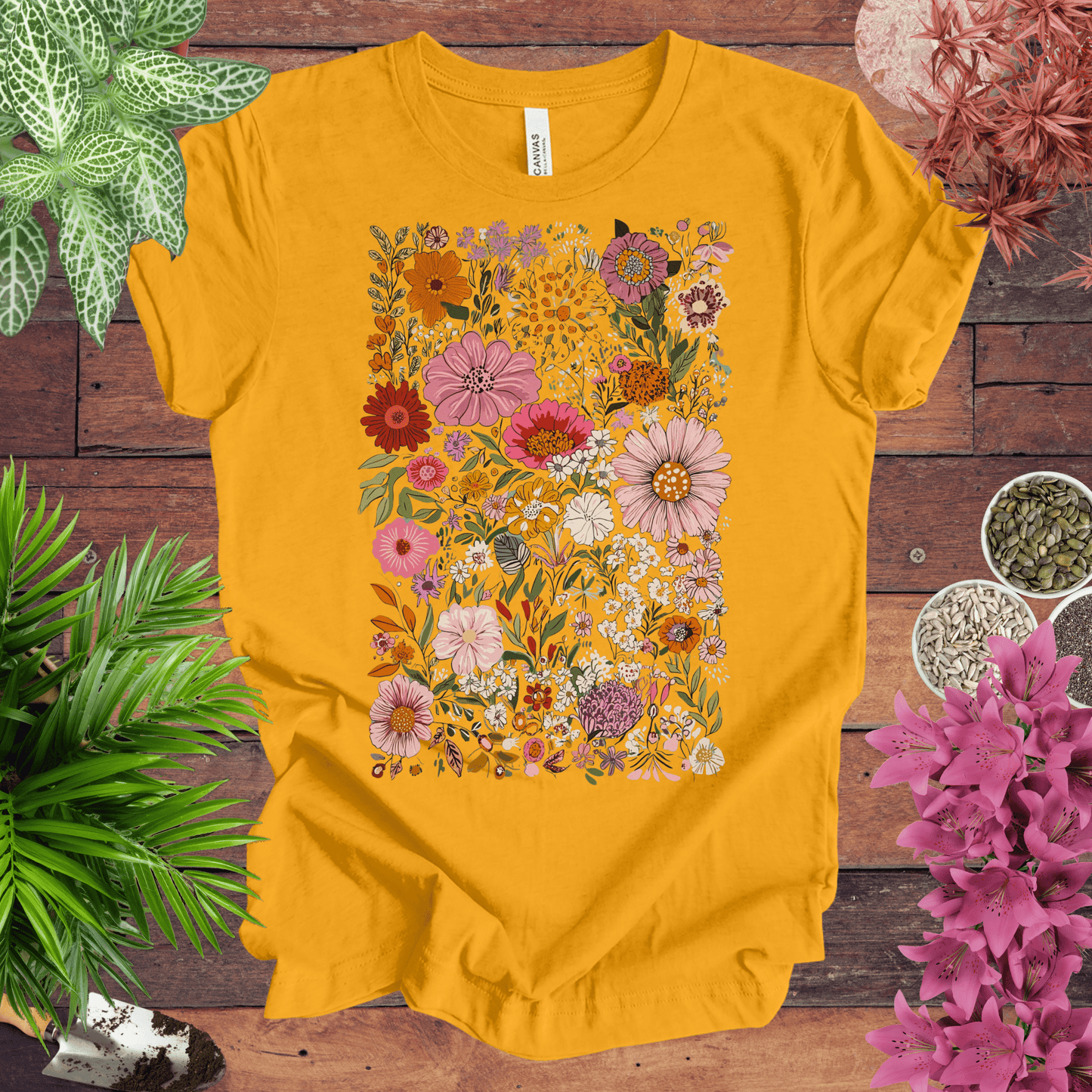 Printify T-Shirt Gold / S Colorful Wildflower Garden T-Shirt