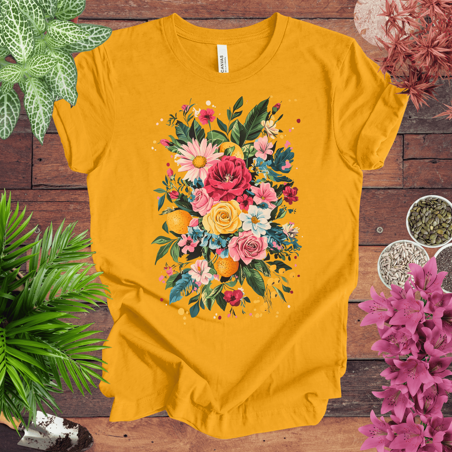 Printify T-Shirt Gold / S Vibrant Floral Citrus Bouquet T-Shirt
