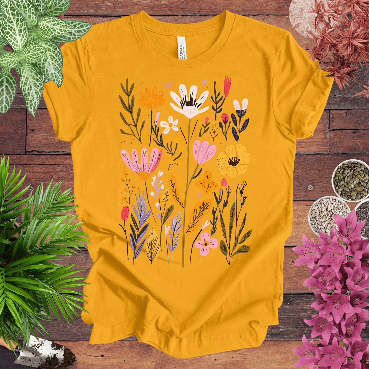 Printify T-Shirt Gold / S Whimsical Floral Bouquet T-Shirt