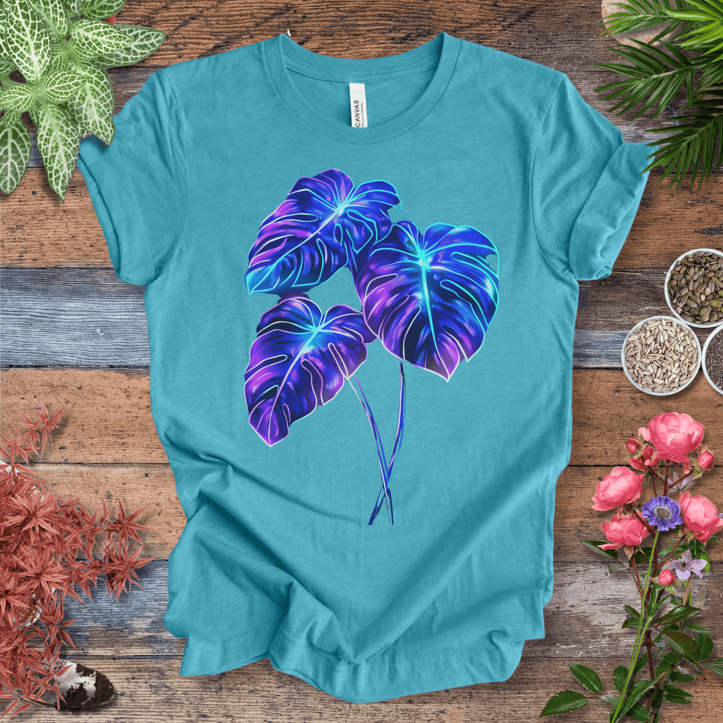 Printify T-Shirt Heather Aqua / S Bioluminescent Monstera Jungle Plant Lover Aesthetic T-Shirt