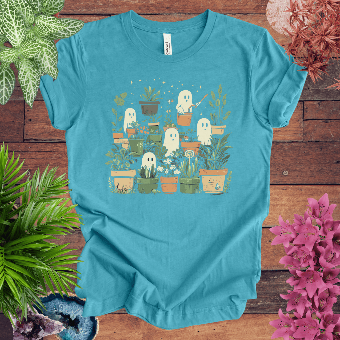 Printify T-Shirt Heather Aqua / S Ghostly Greenery T-Shirt