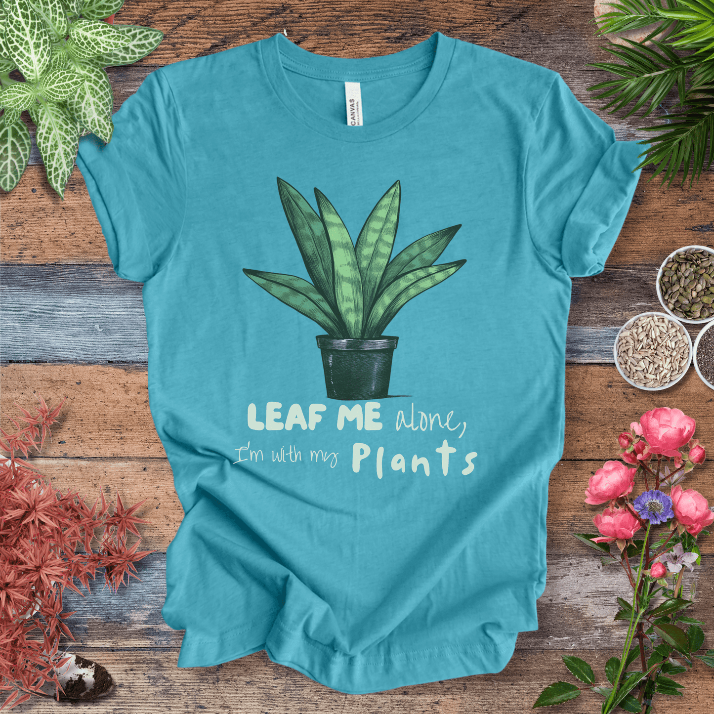 Printify T-Shirt Heather Aqua / S "Leaf Me Alone" Funny Snake Plant Lover T-Shirt
