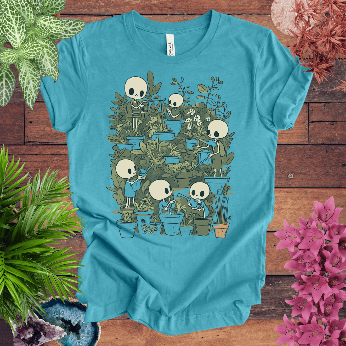 Printify T-Shirt Heather Aqua / S Skeleton Gardener - Eternal Green Thumb T-Shirt