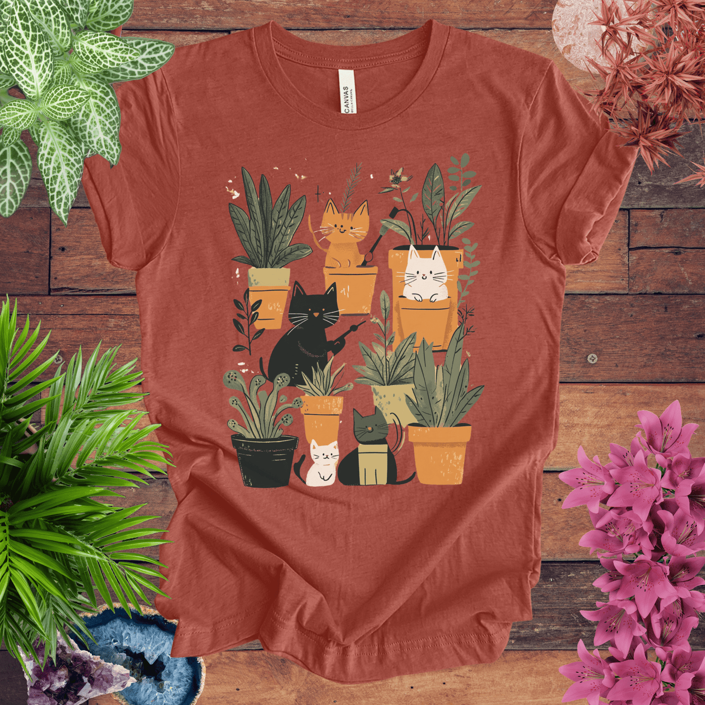 Printify T-Shirt Heather Clay / S Feline Green Thumb T-Shirt