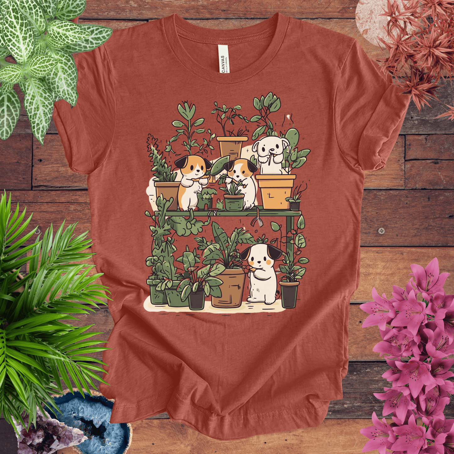 Printify T-Shirt Heather Clay / S Green Paws - Puppy Plant Care T-Shirt