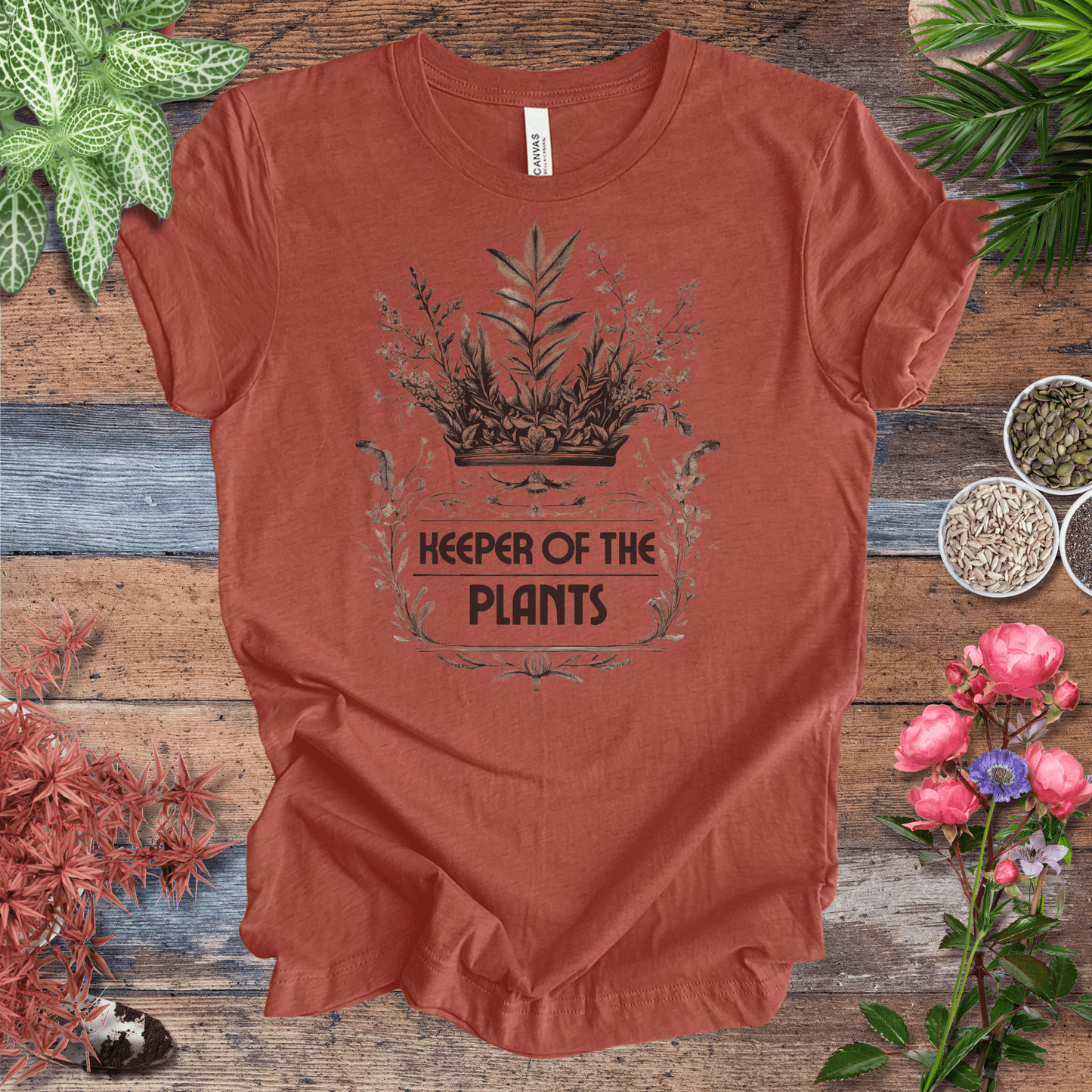 Printify T-Shirt Heather Clay / S Keeper of the Plants – Vintage Monochrome Edition Elegant Gardener Tee