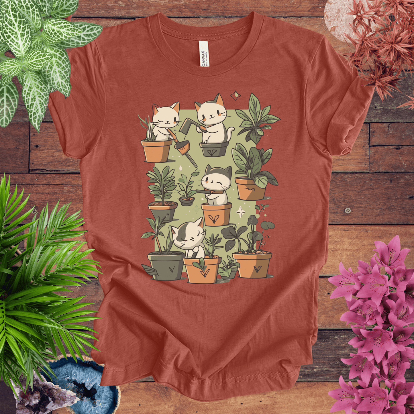 Printify T-Shirt Heather Clay / S Kittens in the Garden T-Shirt