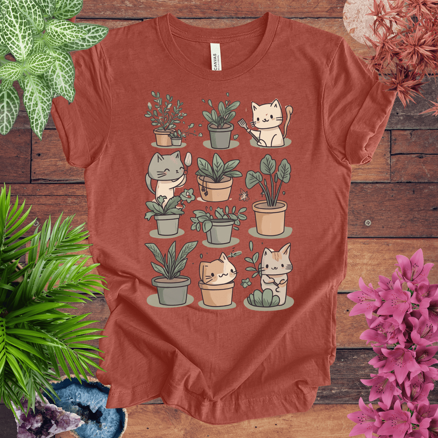 Printify T-Shirt Heather Clay / S Mischievous Kitties Garden Helpers T-Shirt