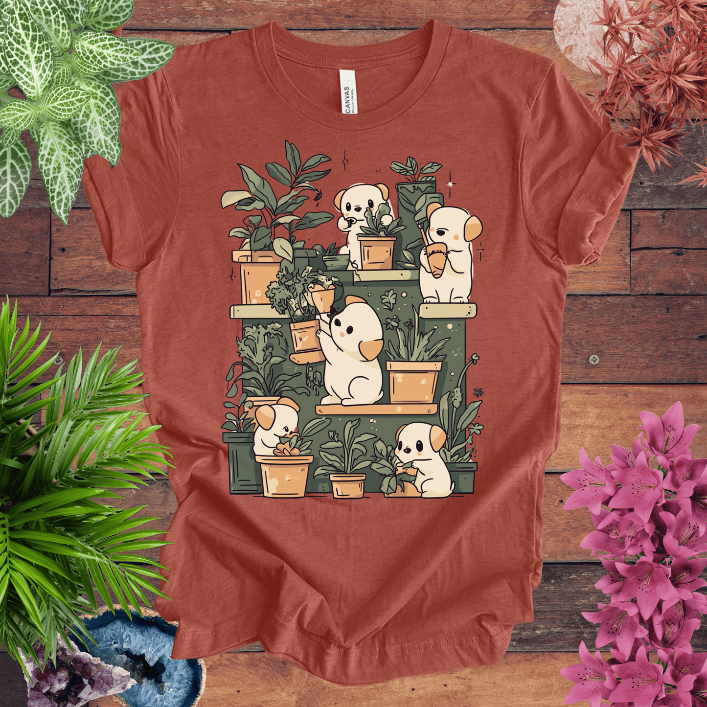 Printify T-Shirt Heather Clay / S Puppy Gardeners - Potting Party T-Shirt
