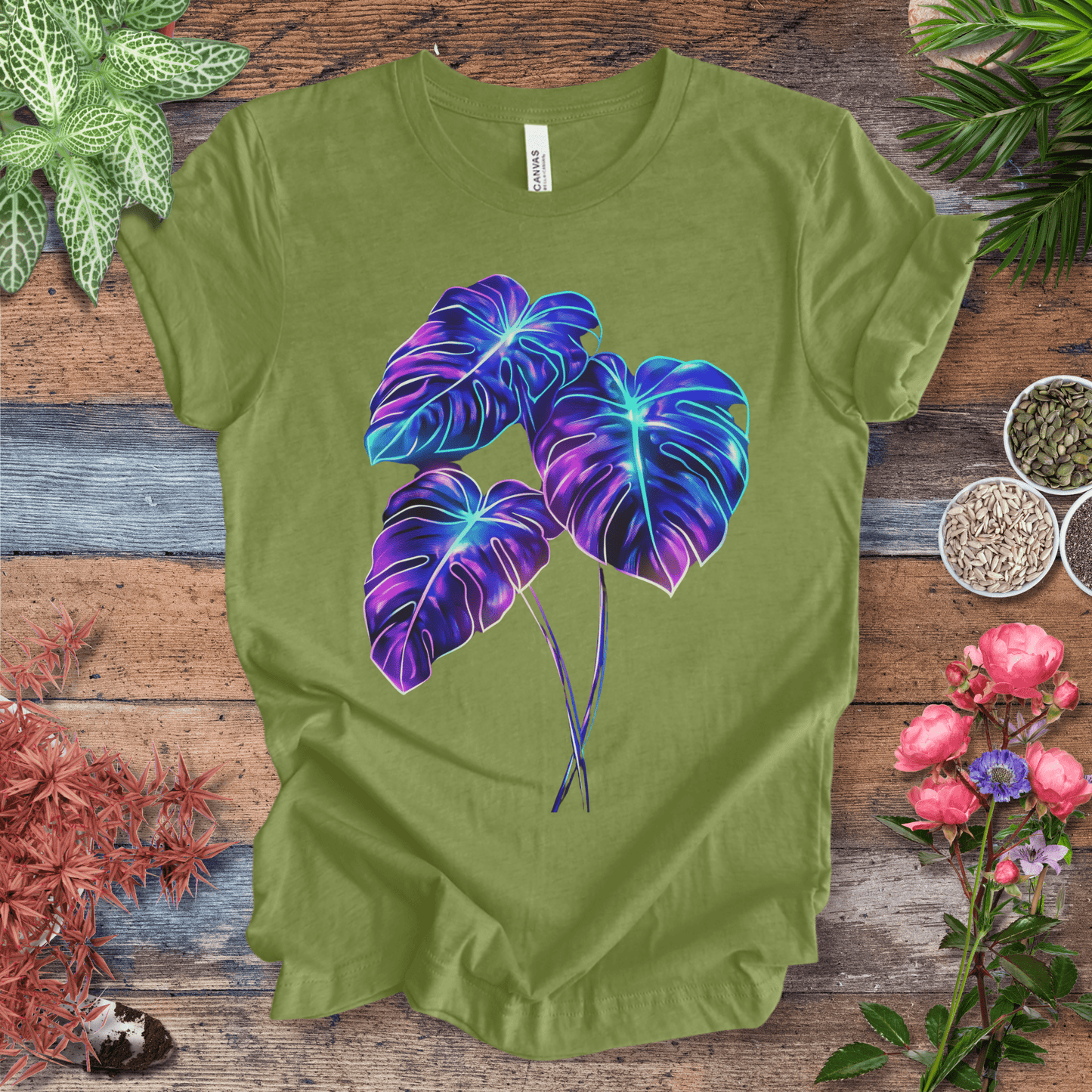 Printify T-Shirt Heather Green / S Bioluminescent Monstera Jungle Plant Lover Aesthetic T-Shirt