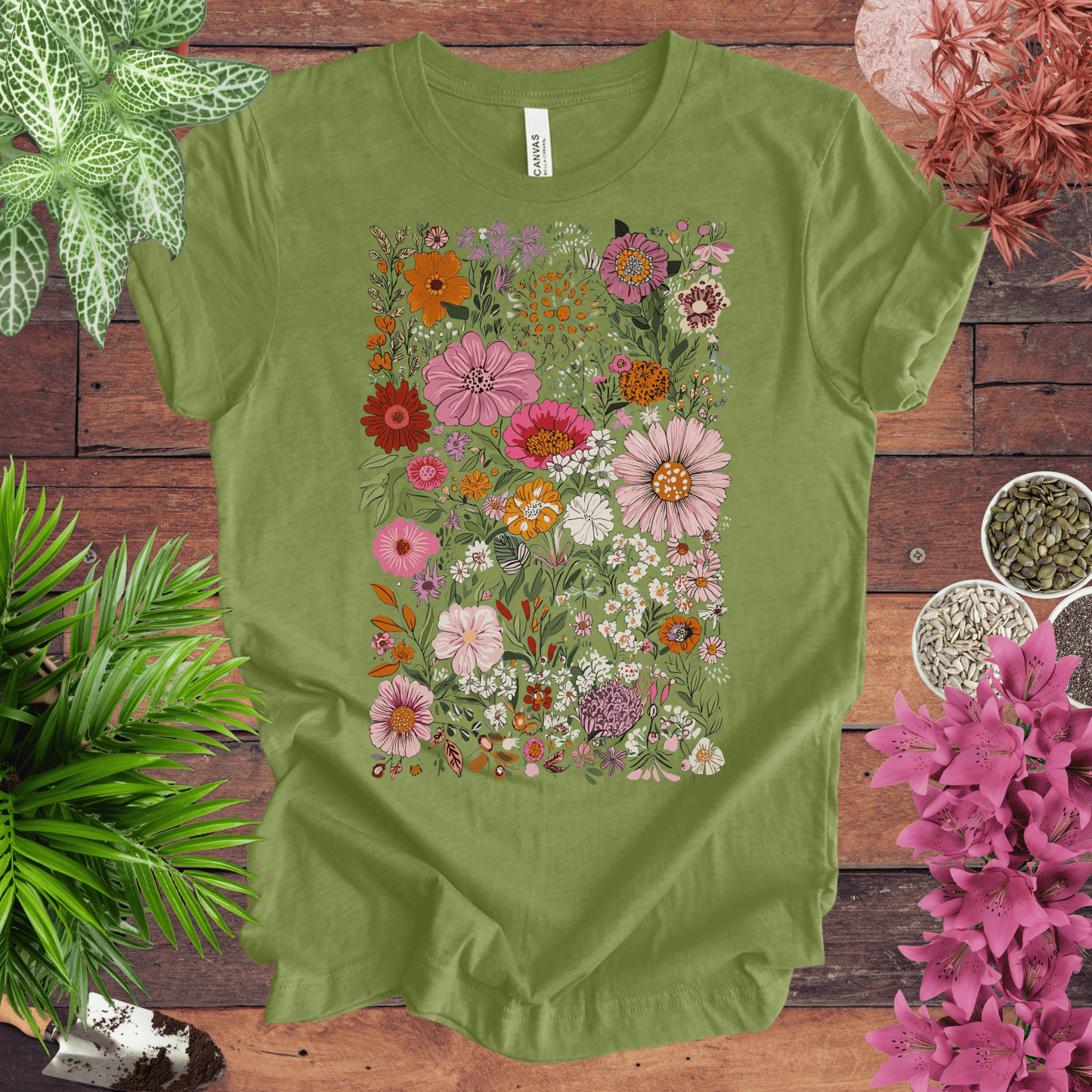 Printify T-Shirt Heather Green / S Colorful Wildflower Garden T-Shirt