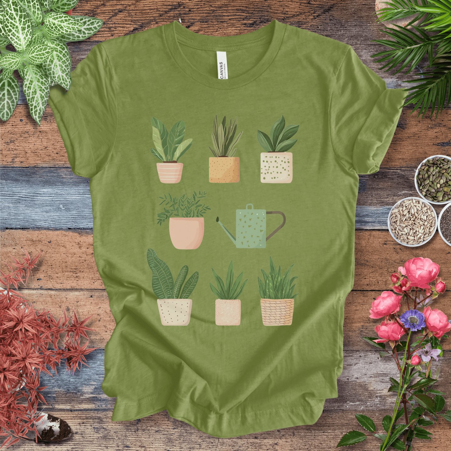 Printify T-Shirt Heather Green / S Cute Potted Plant Collection Minimalist T-Shirt