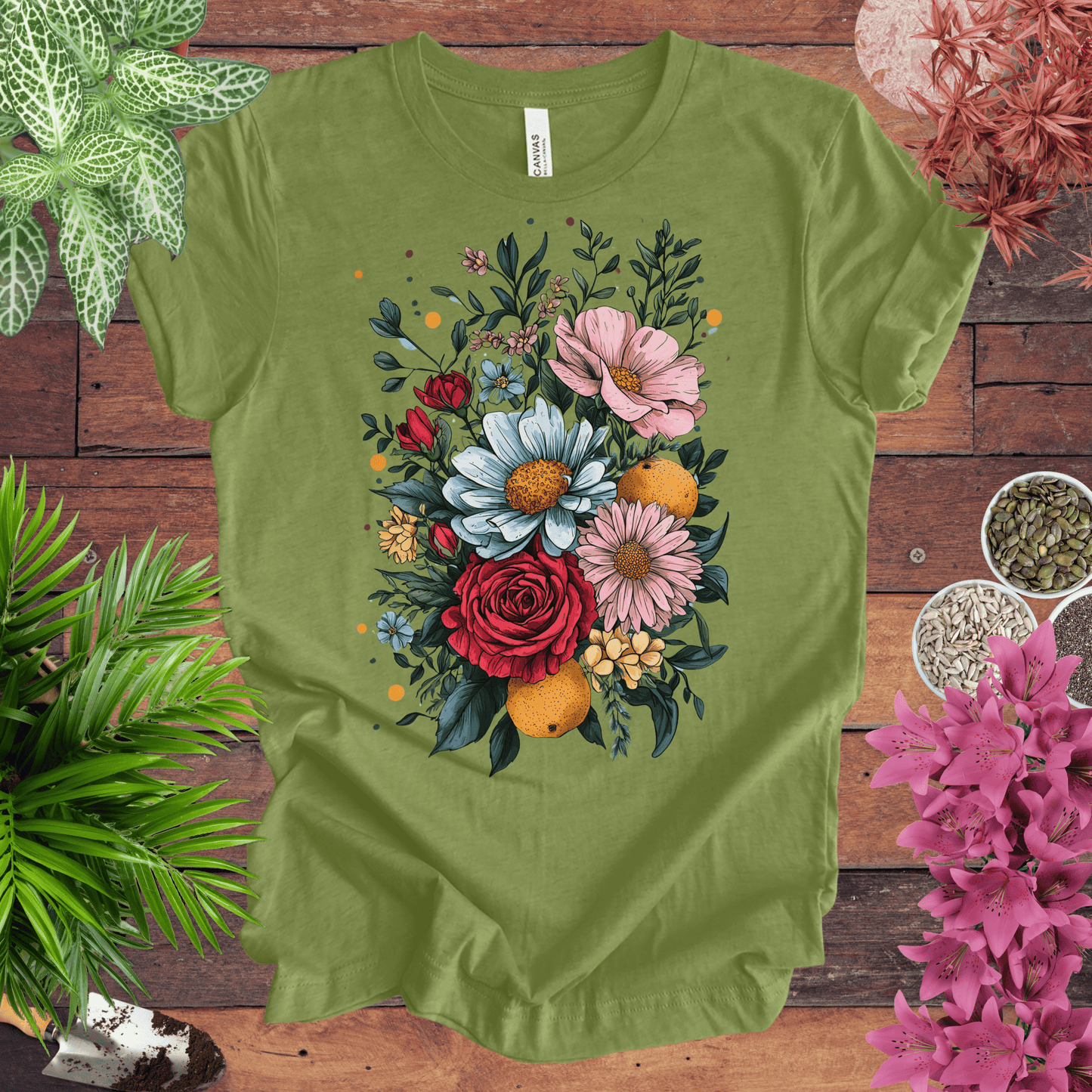 Printify T-Shirt Heather Green / S Elegant Floral Citrus Arrangement T-Shirt