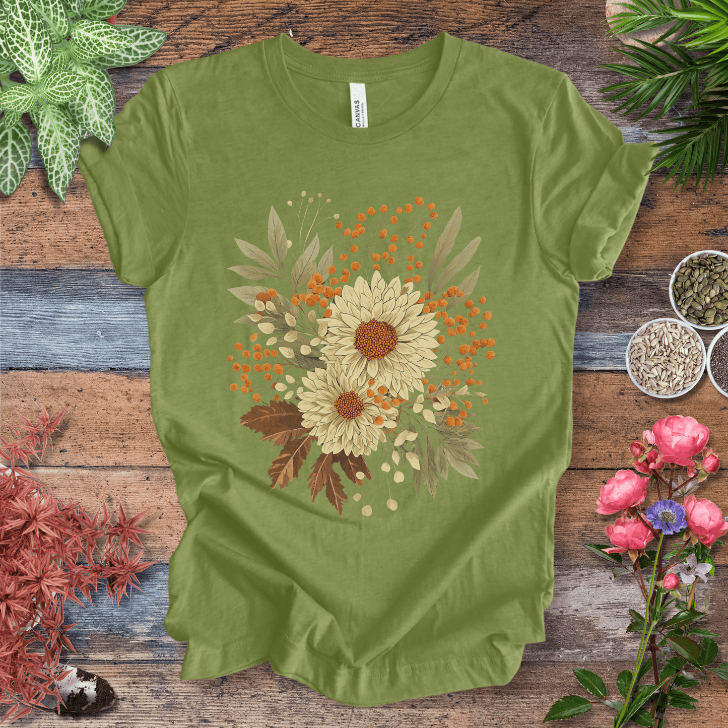 Printify T-Shirt Heather Green / S Garden Blooms Floral T-Shirt