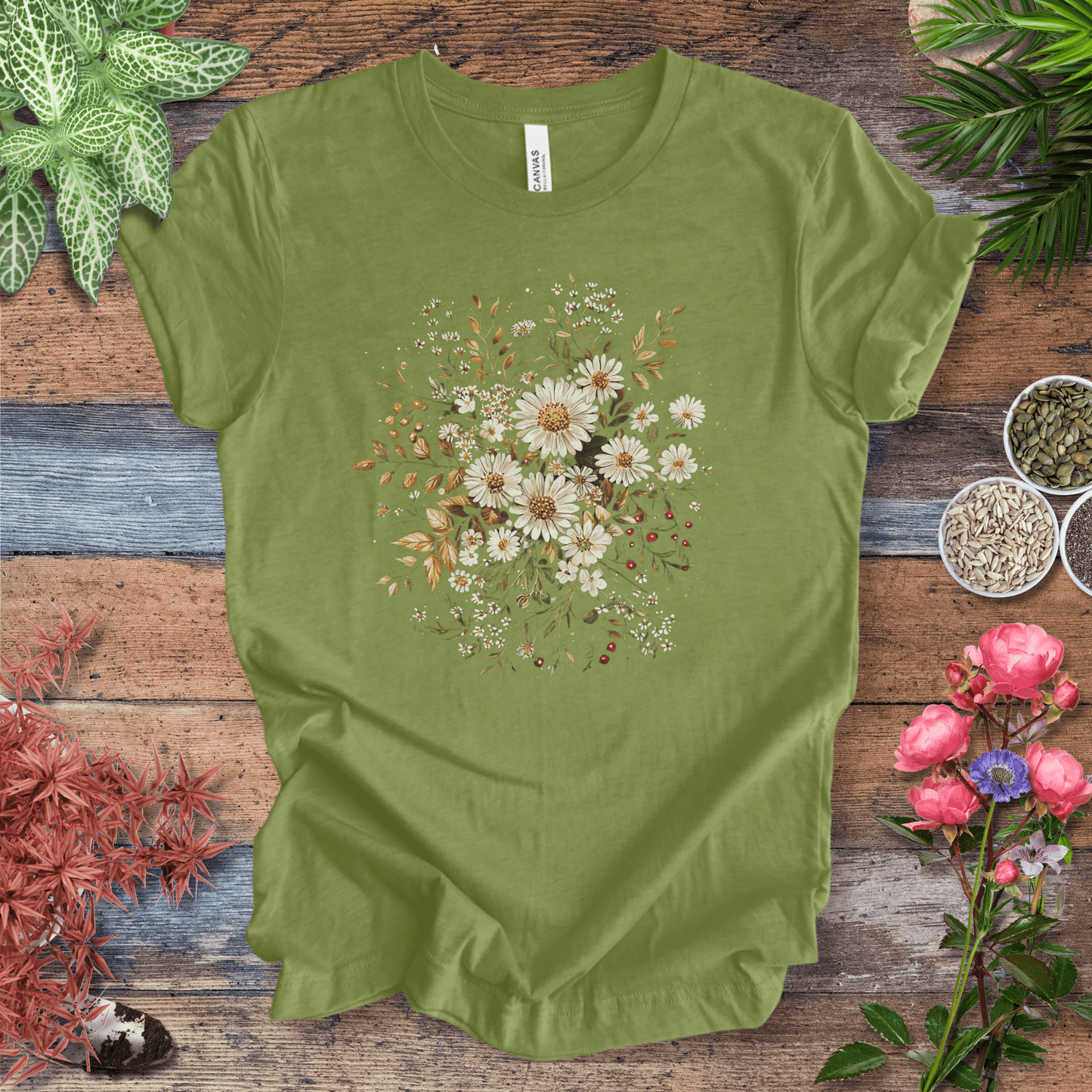 Printify T-Shirt Heather Green / S Golden Harvest Daisy Floral T-Shirt