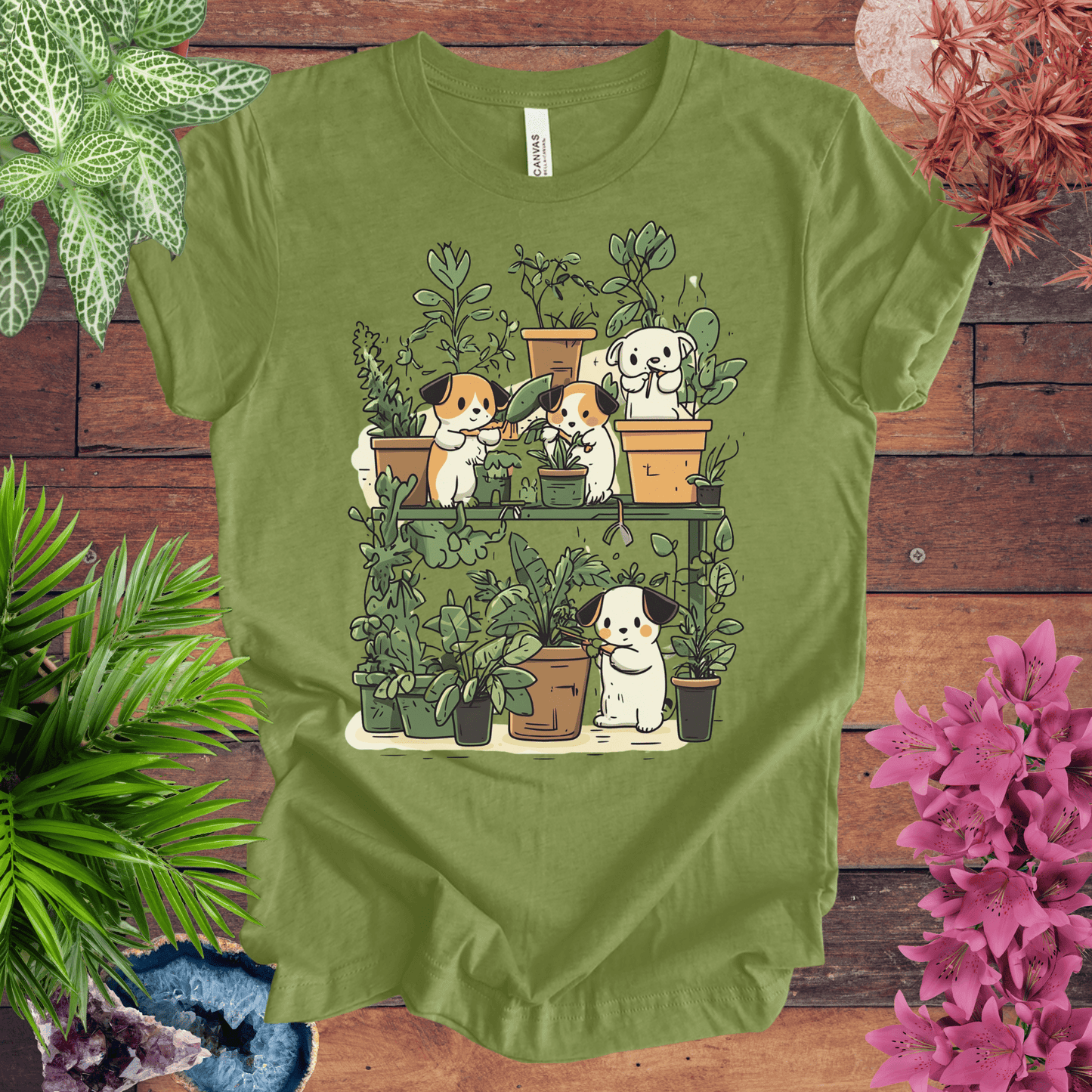 Printify T-Shirt Heather Green / S Green Paws - Puppy Plant Care T-Shirt